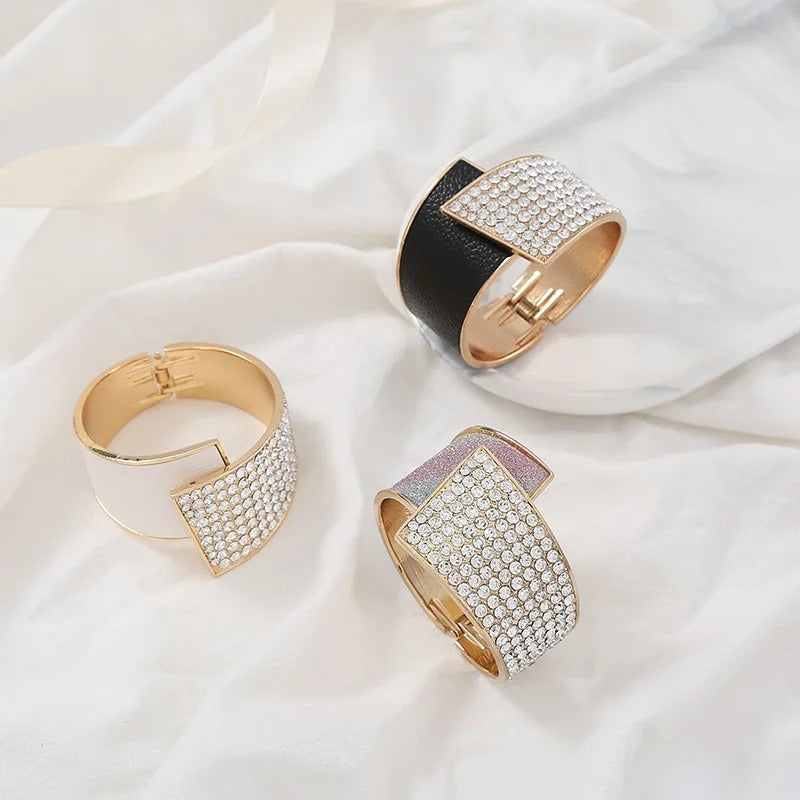 Diamond Inlaid Leather Elastic Bracelet Women’s Fashion Jewelry