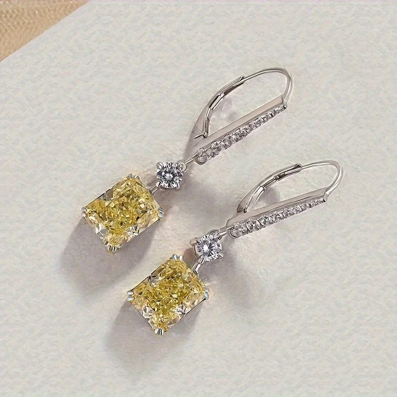 Trendy Yellow Cubic Zirconia Earrings Women Dance Party Jewelry