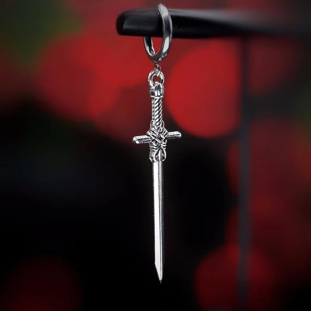 Punk Goth Sword Drop Dangle Earrings for Men Hip Hop Style