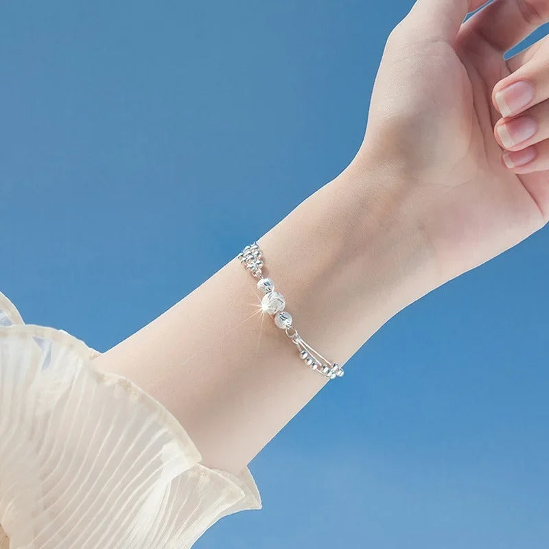 Silver Bead Charm Bracelet for Women Girls Wedding Party Gift