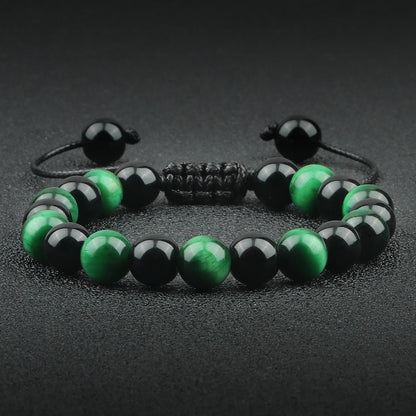 Natural Black Onyx & Tiger Eye Bead Bracelet Men Women Yoga