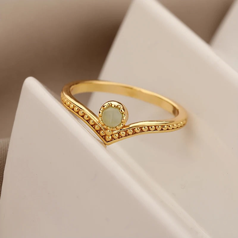 Waterdrop Opal Crown Ring for Women Gold Stainless Steel Finger Ring