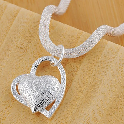 925 Silver Double Heart Pendant Women’s Jewelry