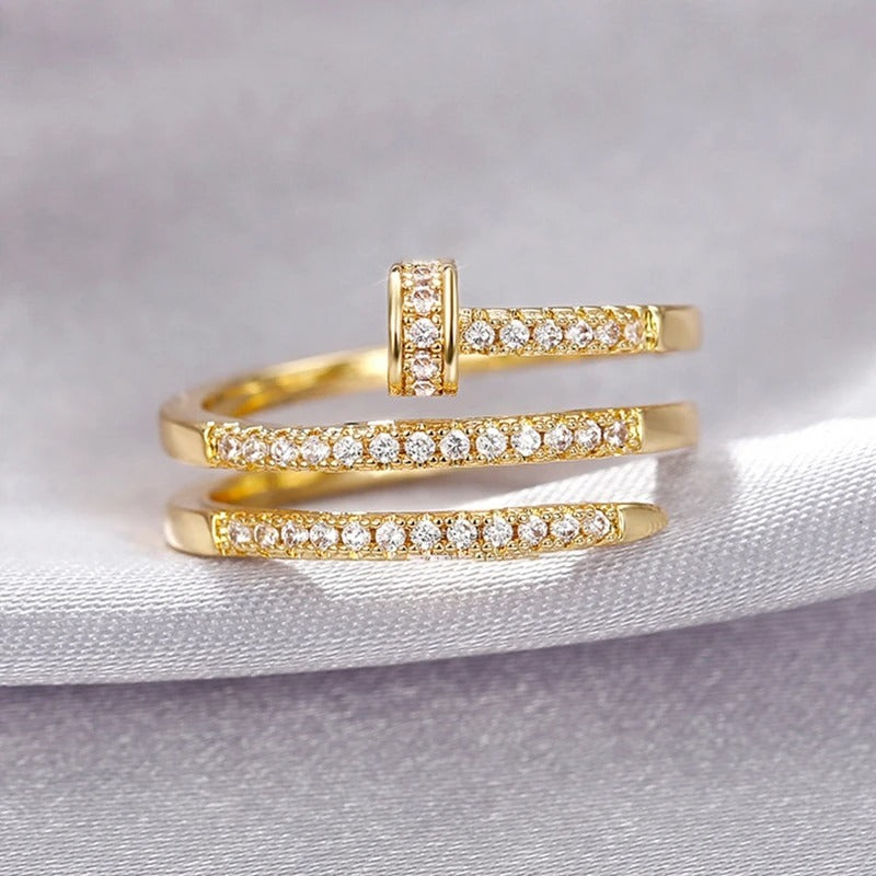 Delicate Multilayer Adjustable Rings Gold Crystal Wedding Jewelry