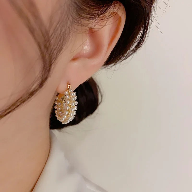 FTCY Vintage Pearl Round Hoop Earrings for Women Big Pierced Allergy Resistant Jewelry