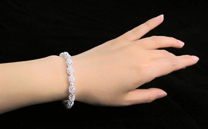 925 Silver Flower Beads Charm Bracelet Adjustable for Women
