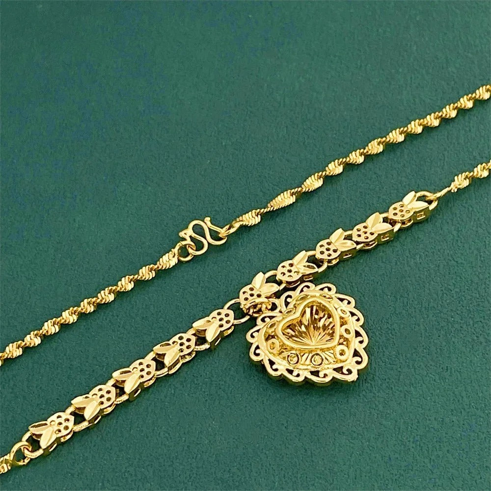 Luxury 925 Sterling Silver Gold Plated Love Heart Pendant Necklace for Women Engagement Jewelry