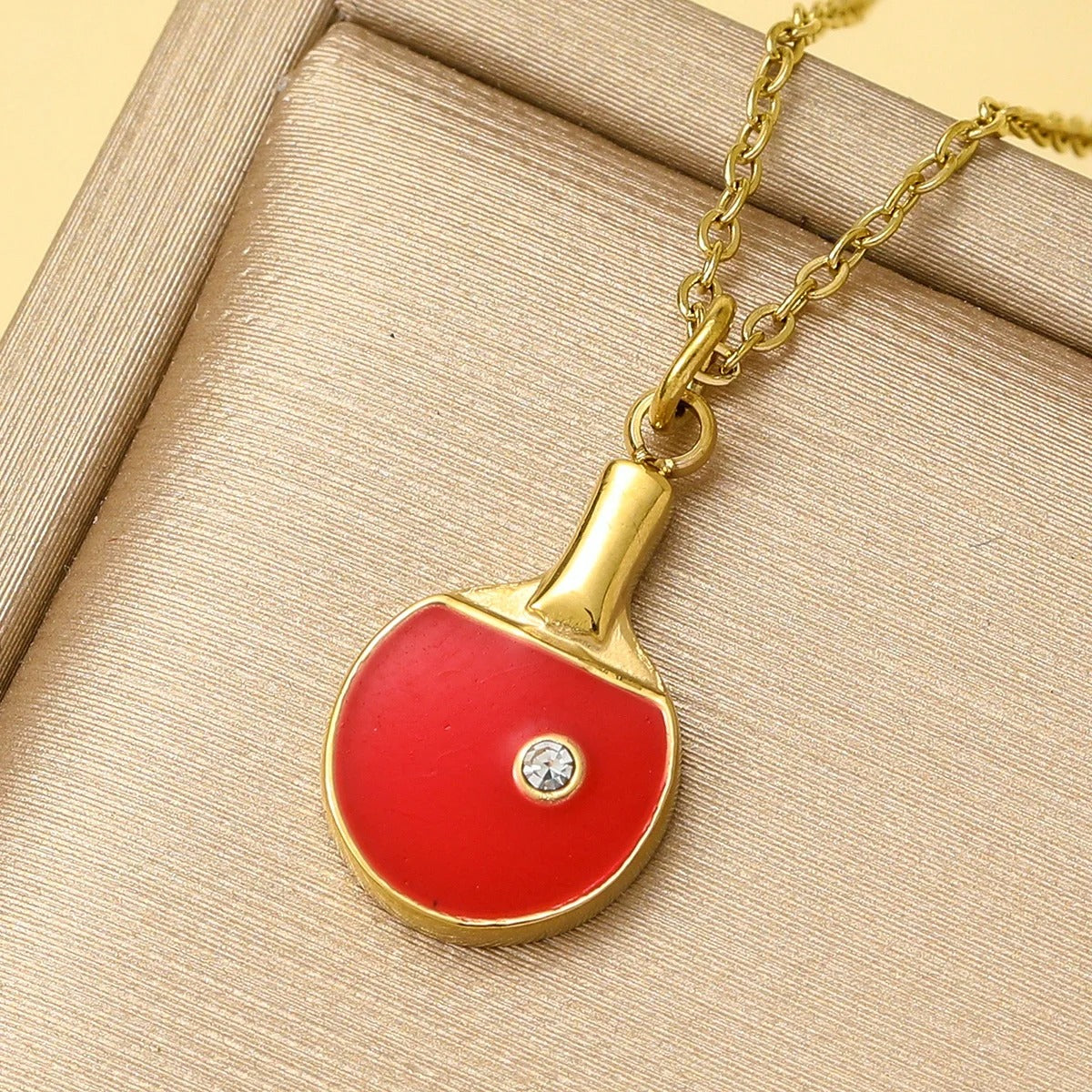 Stainless Steel Enamel Table Tennis Racket Charm Necklace 14K Gold Plated Pendant Choker Jewelry For Women Party Daily Wear