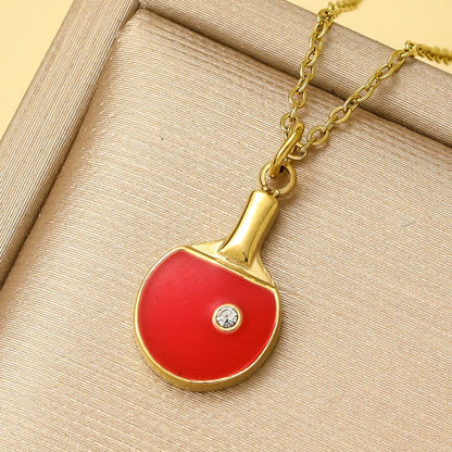 Stainless Steel Enamel Table Tennis Racket Charm Necklace 14K Gold Plated Pendant Choker Jewelry For Women Party Daily Wear