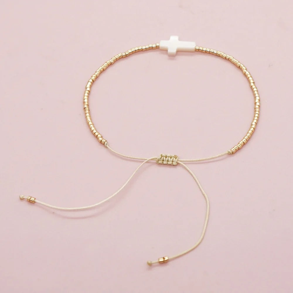 Vlen Dainty Cross Miyuki Beaded Bracelet for Women – Elegant Pulseras Mujer