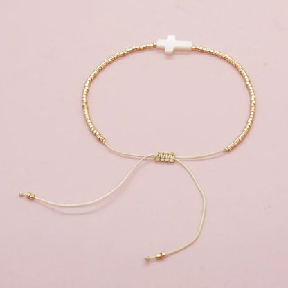Vlen Dainty Cross Miyuki Beaded Bracelet for Women – Elegant Pulseras Mujer