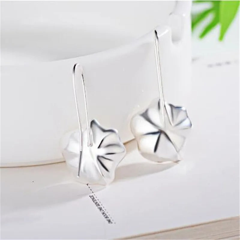 925 Sterling Silver Lotus Pearl Dangle Earrings Women Jewelry