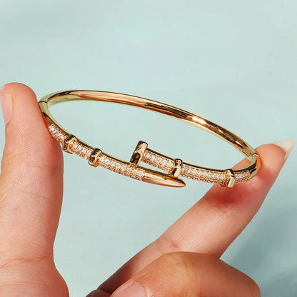 Classic Stainless Steel Nail Bracelet Women Zircon Bangle Gift