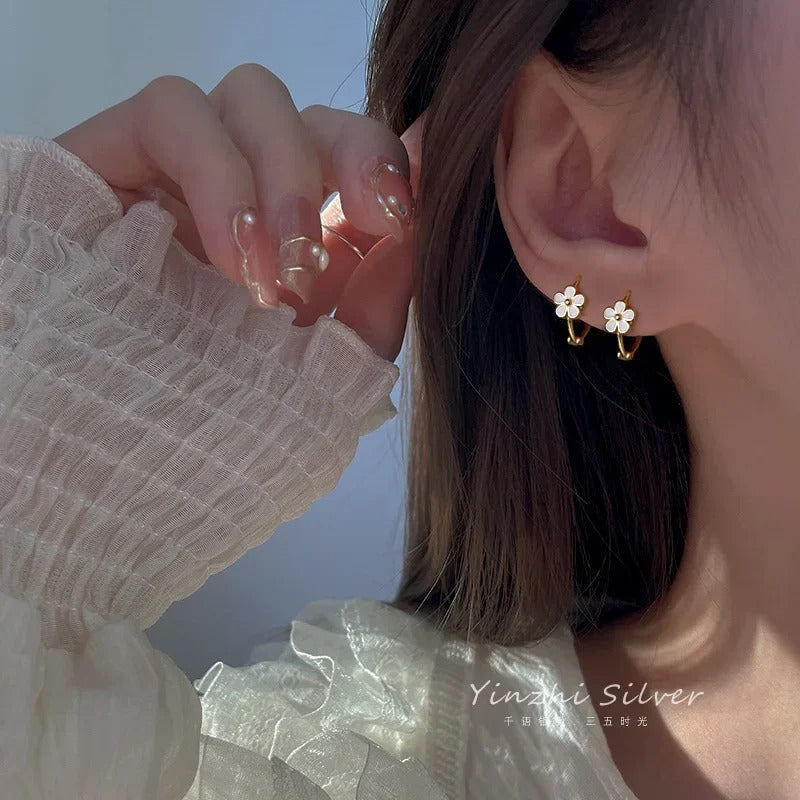 Women’s Silver Flower Earrings Gold Korean Style Fashion Jewelry