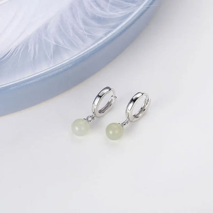 925 Silver Hetian Jade Earrings Women’s Green Jewelry