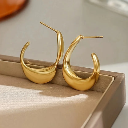 Luxury Chunky Gold Stainless Steel Hoop Earrings for Women Glossy Round Cubic Ear Clips Trendy Wedding Party Jewelry