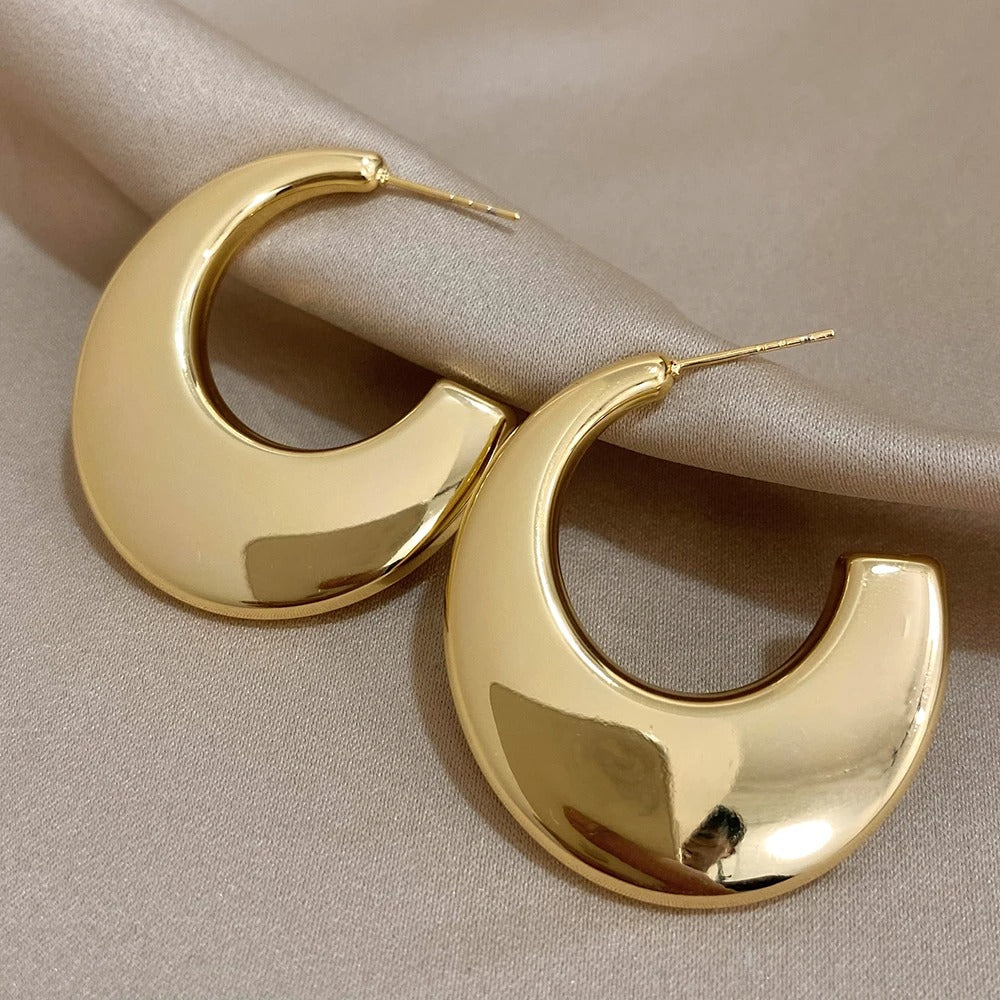 Gold Plated C-Shaped Hoop Earrings Women Fashion Stainless Steel