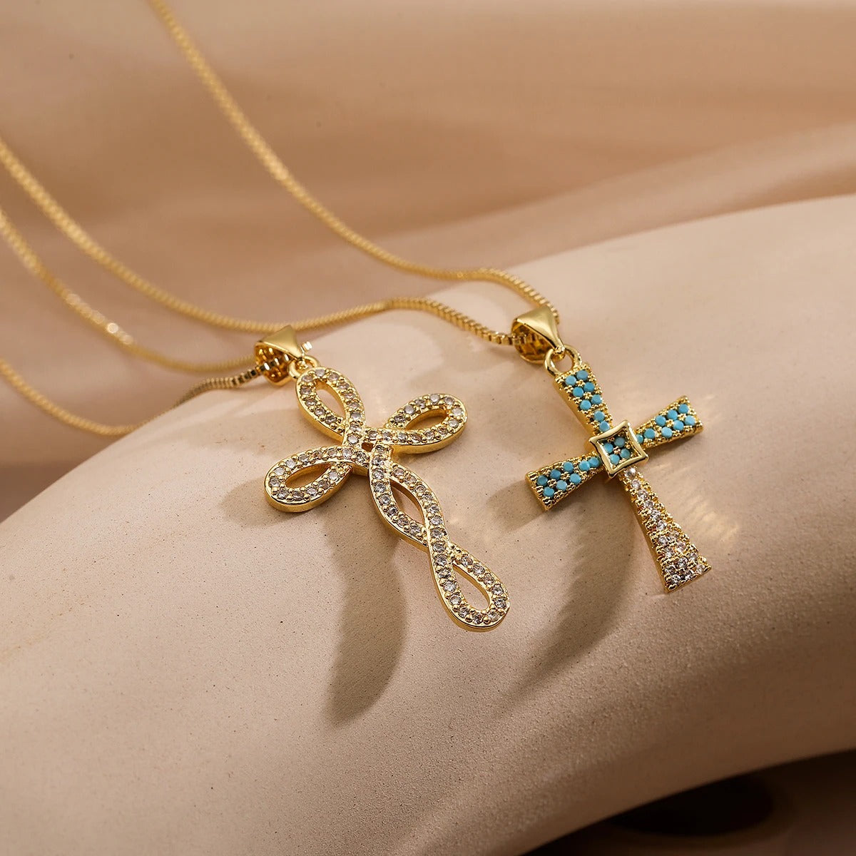 2025 New Coming Cross Pendant Necklace For Women Gold Color Copper Jewelry