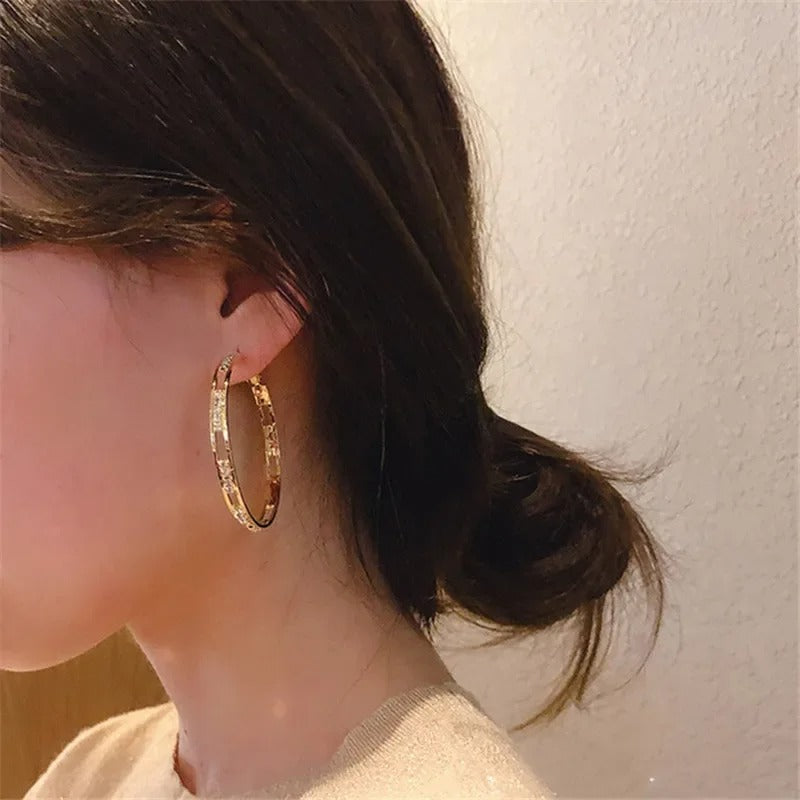 Fashion White Round Hoop Earrings Gold Color Wedding Jewelry
