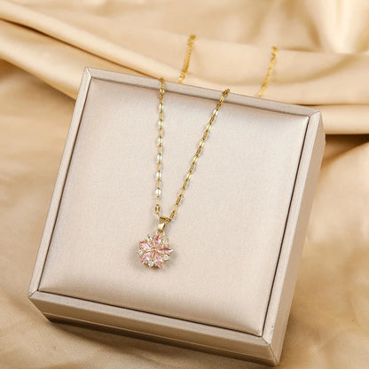 New Cute Romantic Pink Pendant Stainless Steel Necklaces For Women Female Sexy Chain Jewelry Gift