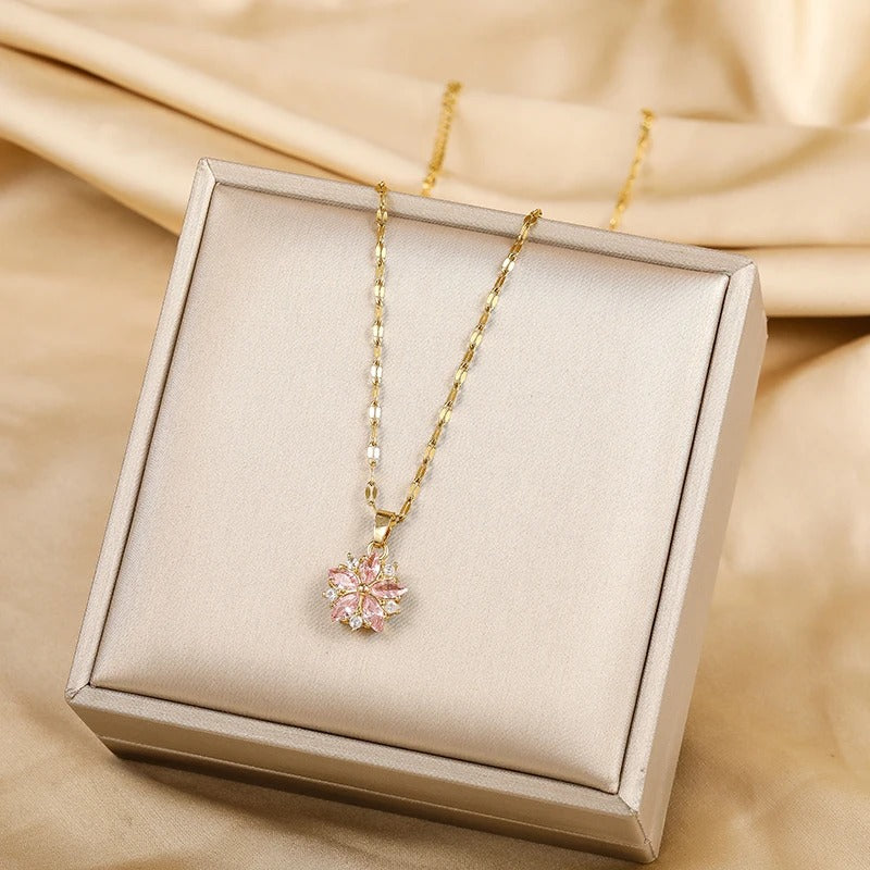 New Cute Romantic Pink Pendant Stainless Steel Necklaces For Women Female Sexy Chain Jewelry Gift
