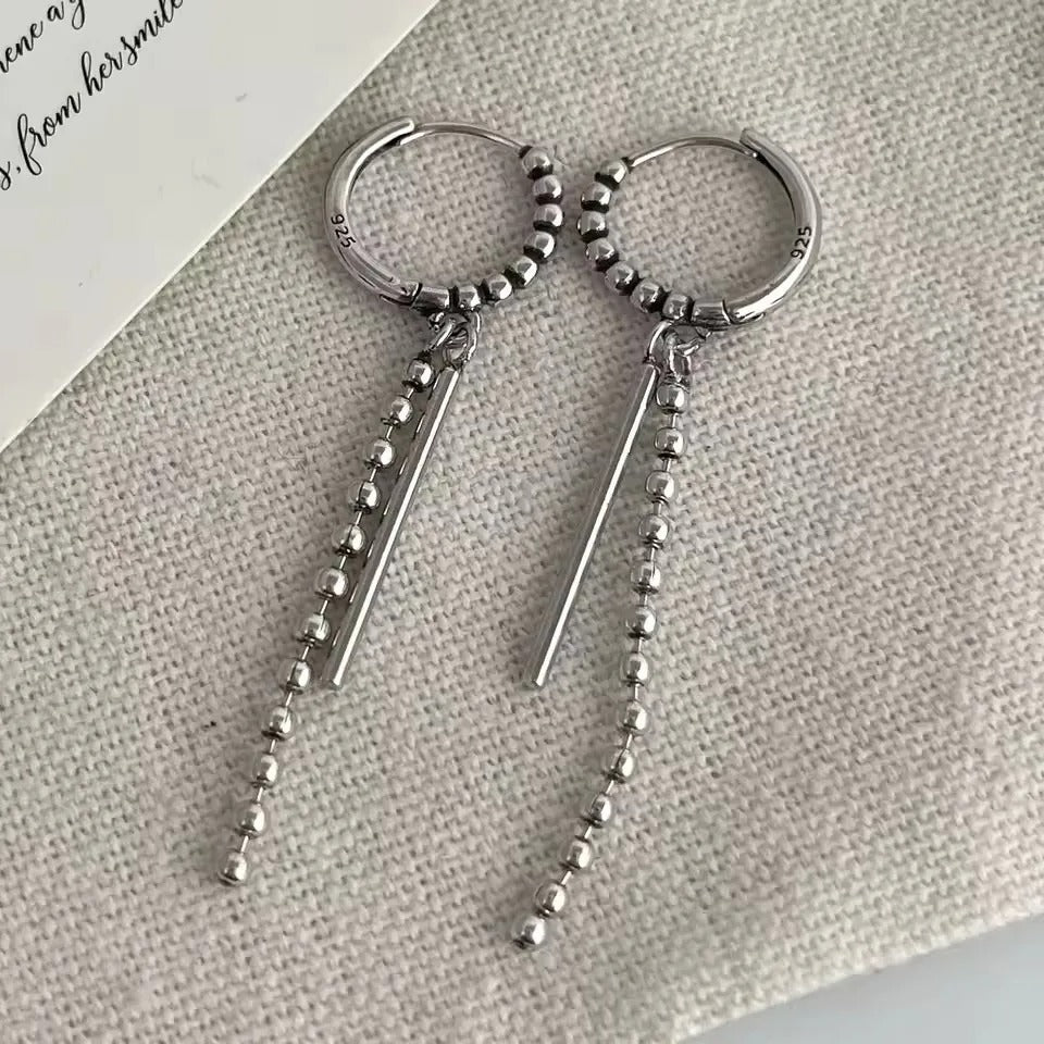 925 Sterling Silver Vintage Square Tassel Earrings for Women Party Jewelry