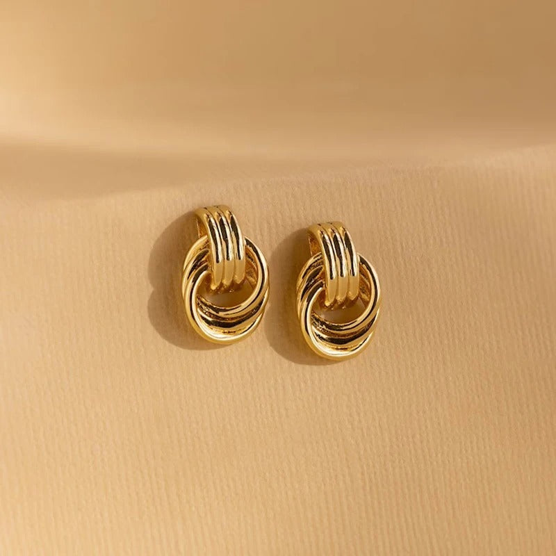 Vintage Gold Plated Triple Knot Stud EarringsTwisted Small Circle Stainless Steel Punk Jewelry for Women