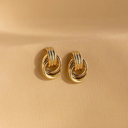 Vintage Gold Plated Triple Knot Stud EarringsTwisted Small Circle Stainless Steel Punk Jewelry for Women