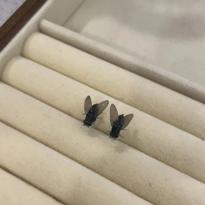Funny Black Fly Stud Earrings Men Women Insect Jewelry Gift