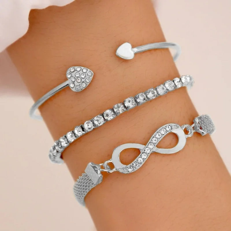 Kuziduocai 316L Stainless Steel Heart Zircon Seashell Flower Bracelet