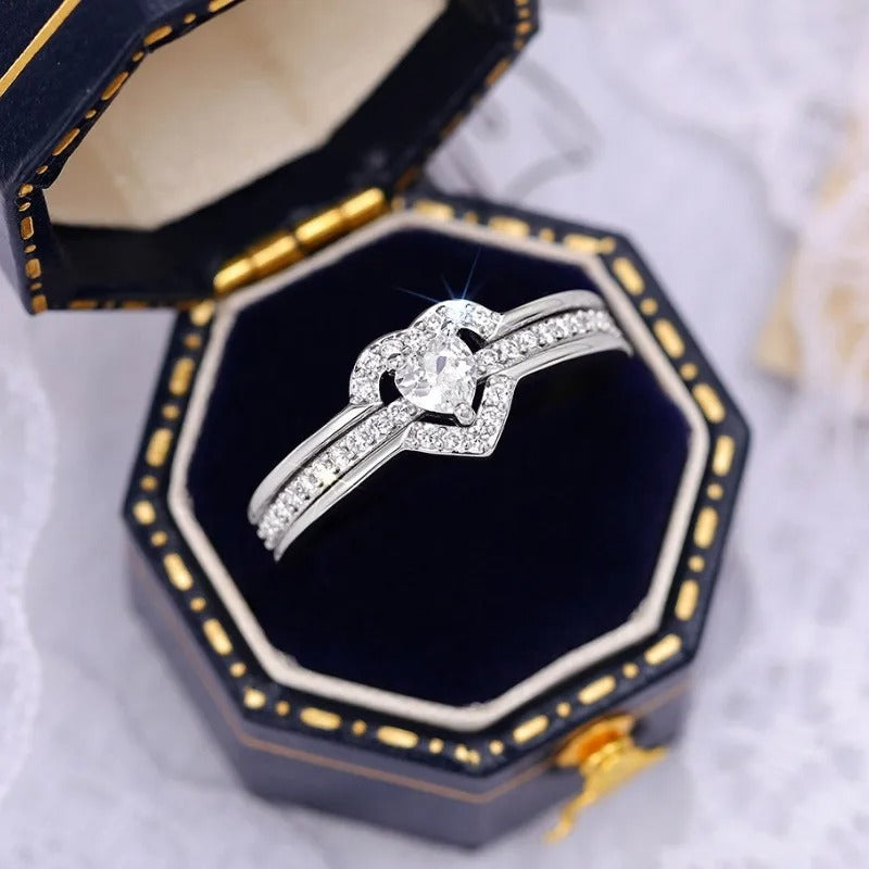 Romantic 925 Silver Heart Zirconia Engagement Ring for Women