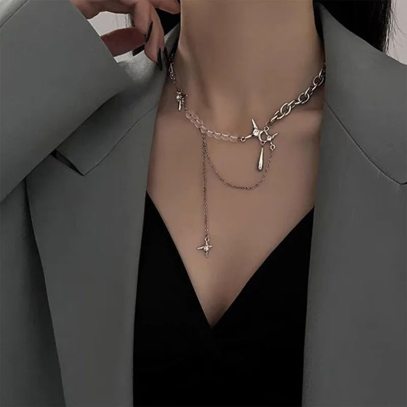 Irregular Star Chain Necklaces Women's Fashion Transparent Beads Zircon Choker Necklace K pop Silver Color Summer Jewelry
