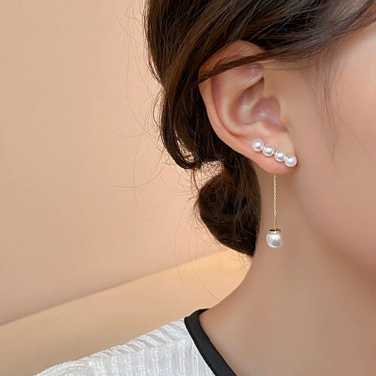 Metal Earline Pearl Pendant Earrings for Women Fashion Jewelry Accessories