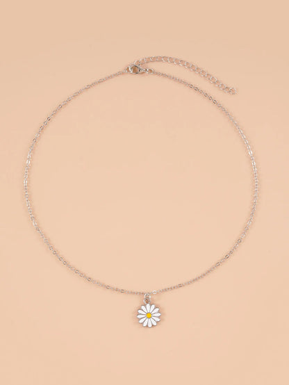 Silver color collar Daisy Flower Pendant Necklace for Women Link Chain Wedding Jewelry Cute Wedding Party Jewelry Gifts