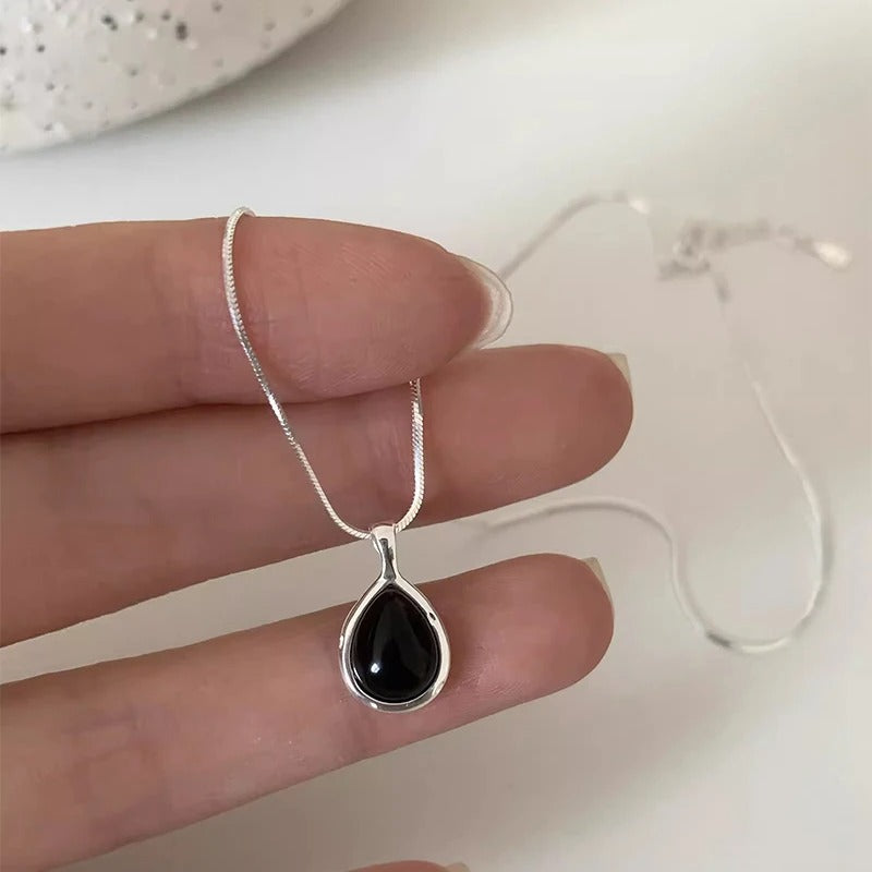 Water Drop Black Zircon Snake Chain Necklace For Women Couples Fashion Classic Minimalist Temperament Daily Jewelry Gift