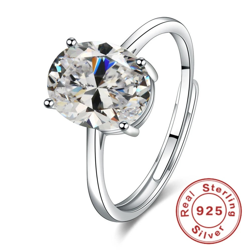 925 Sterling Silver Crystal Zircon Adjustable Ring for Women