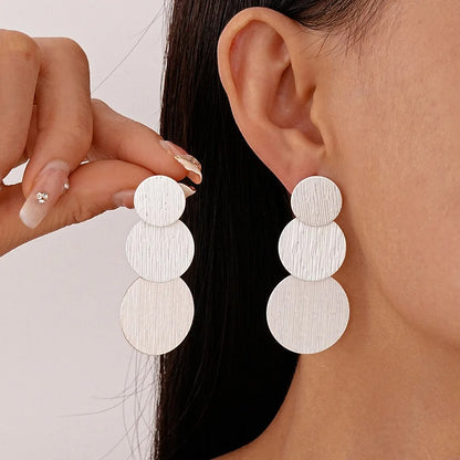 Three-Layer Round Dangle Earrings Women Brushed Metal Jewelry