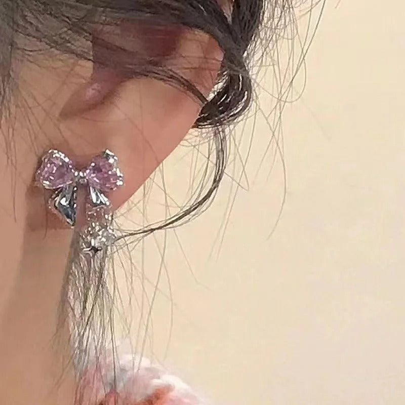 New Zircon Stud Earrings for Women Fashion Korean Silver Color Pink Crystal Personality Earring Party Jewelry Gift