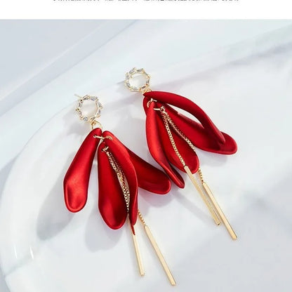 Rose Petal Long Earrings Japan Korea Trendy Star Jewelry