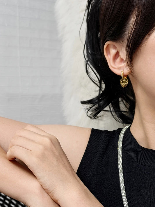 Heart Pendant Zircon Earrings for Women Gold Color Stainless Steel Charm Jewelry