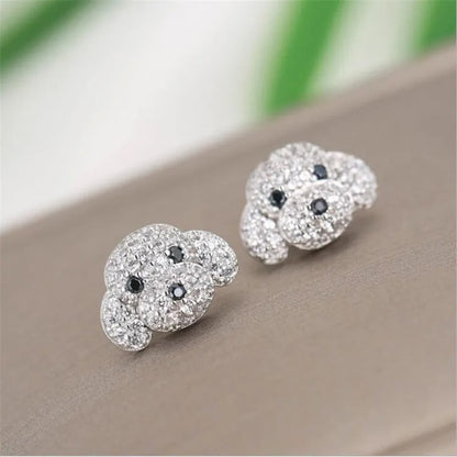 New Full Crystal Dog Stud Earrings 925 Sterling Silver Women