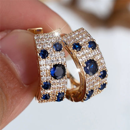 White & Blue Zircon Hoop Earrings Gold Women’s Wedding Jewelry