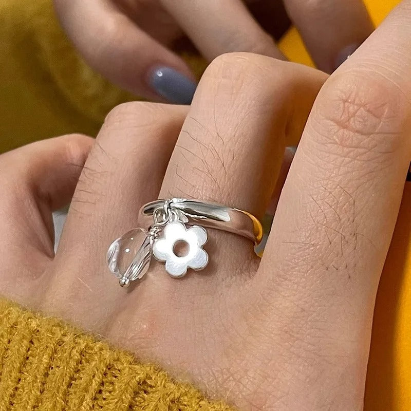 925 Sterling Silver Flower Ring Women Men Couple Jewelry