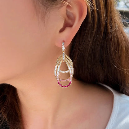 Pink Red CZ Multilayer Circle Drop Earrings for Women