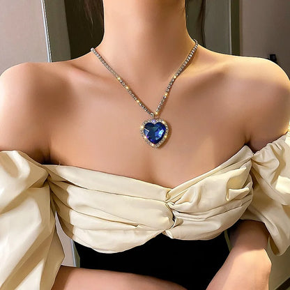 Big Crystal Heart Pendant Necklace For Women Necklace Titanic Heart Of Ocean Blue Heart Love Forever Jewelry