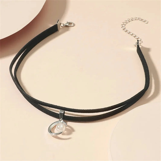 Fashion Silver Color Moon Pendant Necklace Gothic Acrylic Beads Flannel Collar Vintage Choker K-pop Jewelry