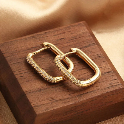 Foxanry Sparkling Zircon Rectangle Hoop Earrings – Minimalist Elegant Bridal Jewelry for Women