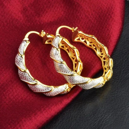 Women’s Gold Color Twisted Pattern Hoop Earrings Wedding Jewelry Gift