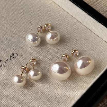925 Sterling Silver Pearl Stud Earrings Simple Style for Women