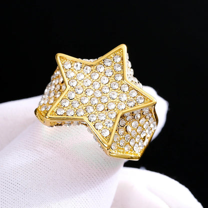Milangirl New Hip Hop Rock Five Star Rings Men Luxury Women Rhinestones Zircon Pentagram Rings Women Wedding Party